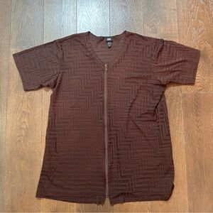 Vintage Women’s Brown Zip up Short Sleeve Top Size XL Made in Canada 🇨🇦